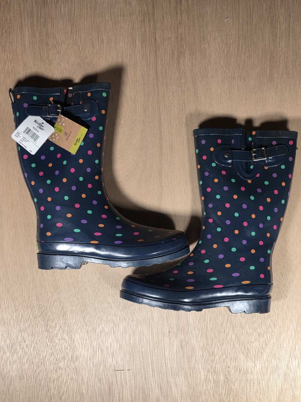 Women's Navy Polka Dot Rain Boots